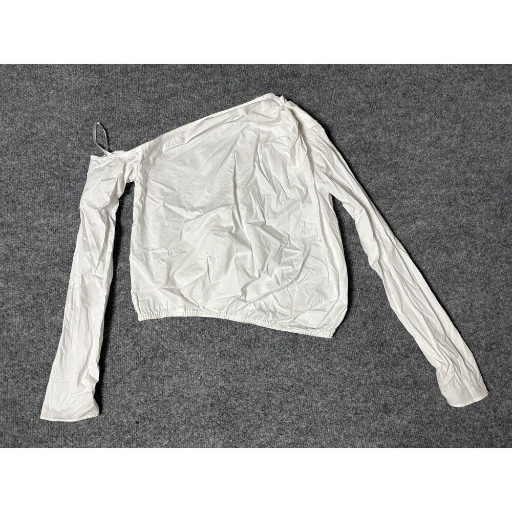 STAUD Blouse Womens XS White One Shoulder Long Sleeve Cropped Stretch Top